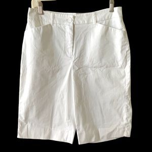 Anne Klein Sport Tailored Bermuda Shorts White Stretch High Waist Size 6